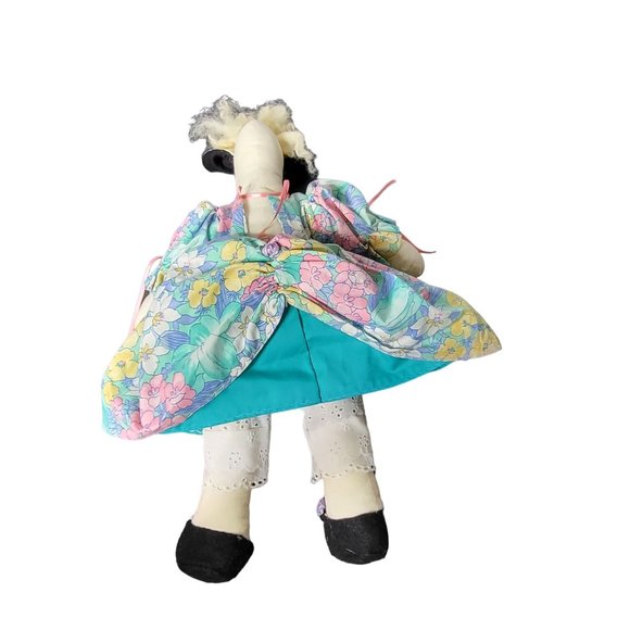 Cow Cloth Doll Floral Dress Stuffed Plush Country Farmhouse Style Decor - Picture 2 of 8